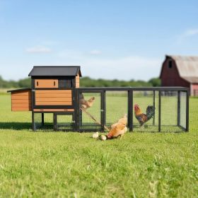 brown+black Wooden Chicken Coop, Large Outdoor Hen House with Run and Nesting Box Poultry Cage, Rabbit Hutch, Waterproof Anti-UV Panel for Backya