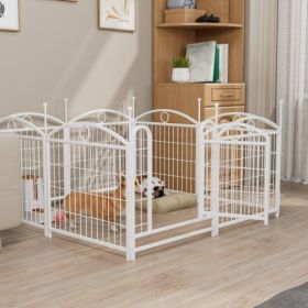 Dog Playpen Indoor 24 Inch 8 Panel Metal Dog Playpen (Option: White)