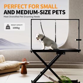 Height Adjustable Pet Grooming Table, Equipped With Leveling Wheels, Dog Grooming Arms, Anti Slip Tabletop, And Tool Organizer 50 Inches, Black, (Option: Black)